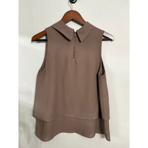 Monteau Los Angeles Sleeveless Zip Neck Blouse Women’s Size L Taupe Layered Top